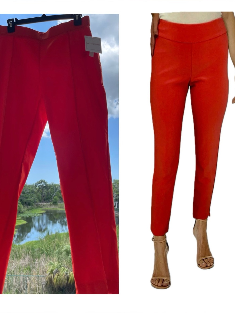 Zac & Rachel Bright Red Coral  Tailored Women's Pants SZ:M NWT